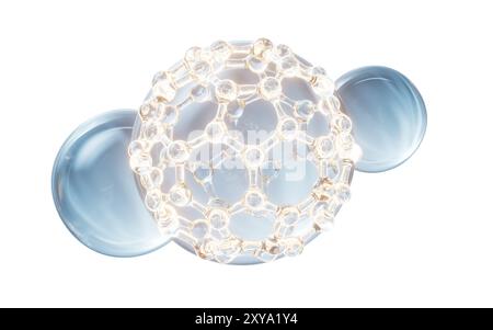 Molekül und Wasserblase, 3D-Rendering. 3D-Abbildung. Stockfoto