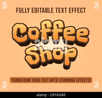 Bearbeitbare Texteffekte mit Coffee Shop-Design, anpassbar und sofort einsatzbereit Stock Vektor