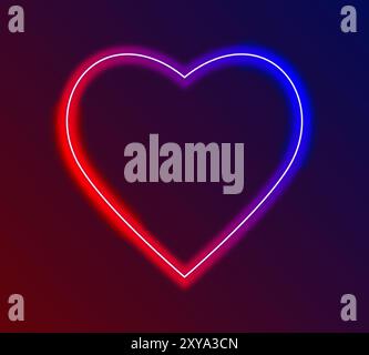 Rotes blaues lila Neonherz, Herzsymbol leuchtet mit Hintergrund auf. Stock Vektor