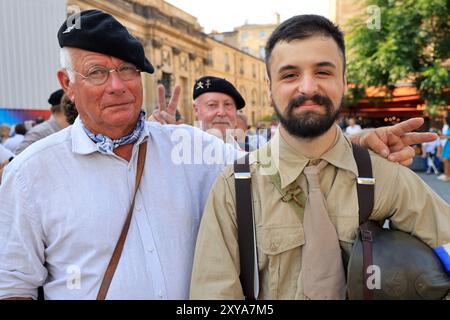 Bordeaux, Frankreich. August 2024. 2. Weltkrieg und NS-Besetzung: Gedenktag zum 80. Jahrestag der Befreiung Bordeaus durch den Widerstand Stockfoto