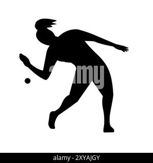 Schablone Illustration der Silhouette eines weiblichen amerikanischen Handballs oder Wallballspielers, der Gummiball mit Hand von vorne auf isoliertem Backgr schlägt Stock Vektor