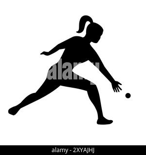 Schablone-Illustration der Silhouette eines weiblichen amerikanischen Handballs oder Wallballspielers, der Gummiball mit Hand von der Seite auf isoliertem Backgro schlägt Stock Vektor