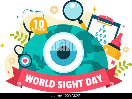 World Sight Day Vector Illustration für 10 Oktober, mit Sehinspektion, Blindheit und Sehbehinderung in einem flachen Stil Cartoon Hintergrund Stock Vektor