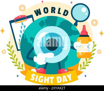 World Sight Day Vector Illustration für 10 Oktober, mit Sehinspektion, Blindheit und Sehbehinderung in einem flachen Stil Cartoon Hintergrund Stock Vektor