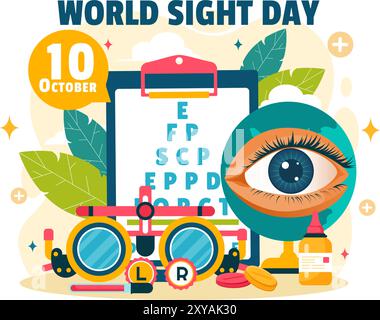 World Sight Day Vector Illustration für 10 Oktober, mit Sehinspektion, Blindheit und Sehbehinderung in einem flachen Stil Cartoon Hintergrund Stock Vektor