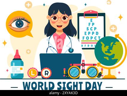 World Sight Day Vector Illustration für 10 Oktober, mit Sehinspektion, Blindheit und Sehbehinderung in einem flachen Stil Cartoon Hintergrund Stock Vektor