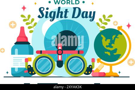 World Sight Day Vector Illustration für 10 Oktober, mit Sehinspektion, Blindheit und Sehbehinderung in einem flachen Stil Cartoon Hintergrund Stock Vektor