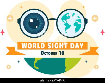 World Sight Day Vector Illustration für 10 Oktober, mit Sehinspektion, Blindheit und Sehbehinderung in einem flachen Stil Cartoon Hintergrund Stock Vektor