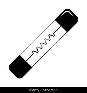 Vektorsymbol für elektrische Sicherung. Sicherheitskomponente mit realistischen Konstruktionselementen. Zur technischen Veranschaulichung. Schwarze Silhouette. Stock Vektor