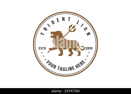 Kreisförmiges Elegantes, Luxuriöses Design Mit Goldenem Löwen Königsabzeichen Und Dreizack-Logo Stock Vektor