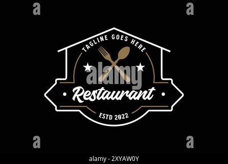 Vintage Retro-Logo mit gekreuztem Spoon Fork-Emblem für Food Restaurant Stock Vektor