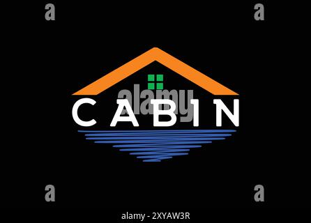 Einfaches minimalistisches Dach mit River Creek Lake für Cabin Chalet Cottage oder Real Estate Property Logo Stock Vektor