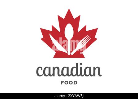 Kanadische Flagge Ahornblatt mit Löffel Gabelmesser für Food Restaurant Logo Design Stock Vektor