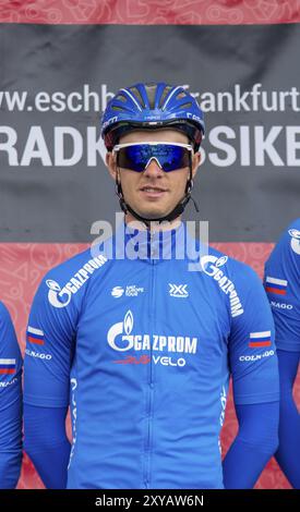 ESCHBORN, DEUTSCHLAND, 1. MAI 2018: Igor Boev (Gazprom-RusVelo) beim Eschborn-Frankfurt-Radrennen, einem jährlichen klassischen Radrennen, das in Eschborn A startet Stockfoto