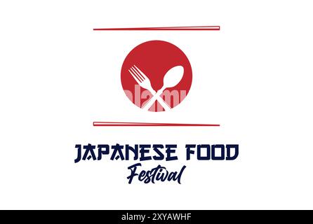 Japanische Flagge mit Löffelgabel und Essstäbchen für Cafe Restaurant Food Culinary Catering Label Design Stock Vektor