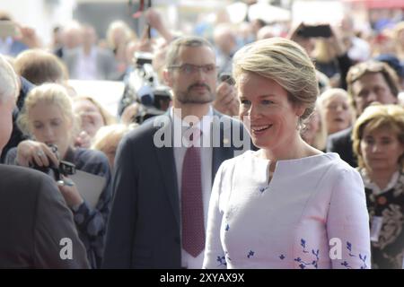 Frankfurt, Deutschland. Oktober 2017. Ihre Majestät Königin Mathilde von Belgien besucht die Frankfurter Buchmesse in Begleitung von Rudy Demotte, Ministerpräsident Stockfoto