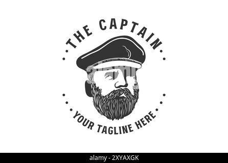 Vintage Schnurrbart Mann mit Offiziersuniform Hut für den Ersten Weltkrieg Armee General Commander Military Illustration Logo Stock Vektor
