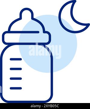 Babyflasche und Halbmond. Nächtliche Säuglingsernährung. Symbol für Pixelperfekte, bearbeitbare Kontur Stock Vektor