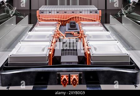 Fahrzeugbatterie-Montagekonzept Automotive.3d-Rendering. Stockfoto