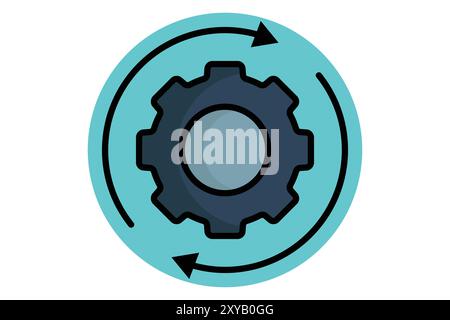 Farbiges Umrisssymbol für Vorgang. Zahnrad mit Pfeil. Symbol für Effizienz. Vektorillustration für Produktivitätselemente Stock Vektor