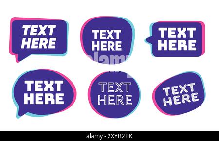 Vorlage der Sprechblase mit rundem Rahmen, weißer Text auf dunklem, sich überschneidendem Blau und Lila, ultraviolettem Neon Stock Vektor