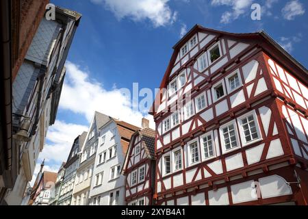 Blick auf traditionelle deutsche Häuser in Marburg, Deutschland, Europa Stockfoto