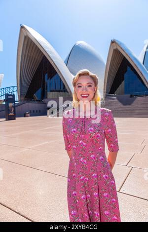 Sydney, Australien, 29. August 2024 nehmen Sarah Brightman und die Besetzer an einem Fotogespräch Teil, das vor ihrer Saison im Sunset Boulevard im Sydney Opera House auftritt. Im Bild: Ashleigh Rubenach („Betty Schaefer“). Quelle: Robert Wallace / Wallace Media Network / Alamy Live News Stockfoto