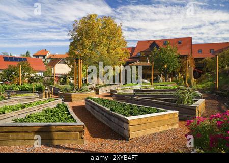 Lehmhof Lindig, anerkanntes Erholungszentrum mit Barnyard Cafe, ökologisches Bauen, Tontherapie, Tontherapie, Formen mit Ton, Tonspielplatz, c Stockfoto