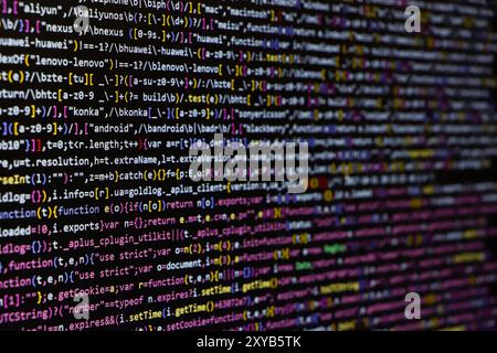 Abstrakter Programmierungscode-Bildschirm des Softwareentwicklers. Computerskript Stockfoto