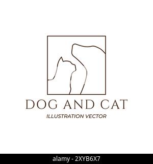 Hund Katze Haustierpflege Umrisslinie Kunst Logo Vektor Icon Illustration Stock Vektor