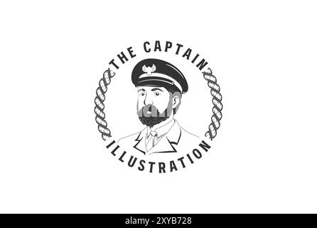 Vintage Retro Seaman Bart Kreuzfahrt Marine Captain Man Icon Illustration Vektor Stock Vektor