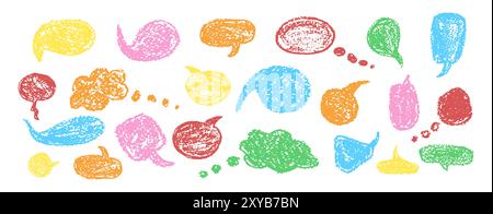 Set mit lustigen Sprechblasen für Chat. Comic-Frame-Vorlagen für Dialoge. Sammlung von Kindersprachballons Handschrift mit Wachsstift. Farbenfroh Stock Vektor