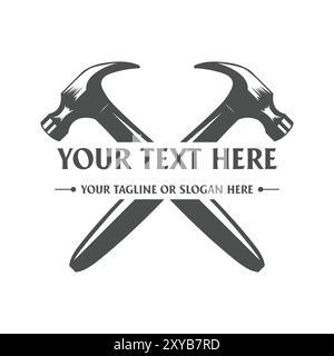 Gekreuzter Hammer für Reparatur-, Zimmermann-, Zimmermann- und Bauwerkzeuge. Illustrationsvektor. Stock Vektor