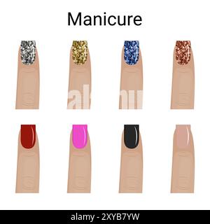 Maniküre Set, verschiedene Farben, Glitzer Stock Vektor
