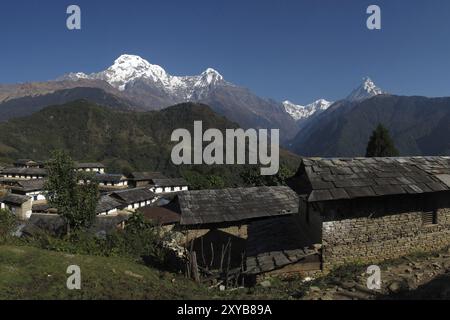 Vormittag in Ghandruk, dem berühmten Dorf Gurung im Annapurna Conservation Area, Nepal, Asien Stockfoto