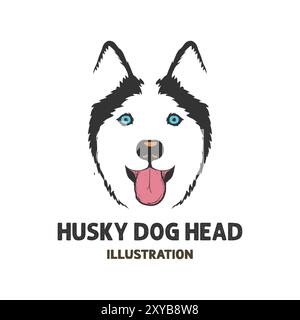 Husky Hund Gesicht Kopf mit aufragender Zunge Illustration Vektor Stock Vektor