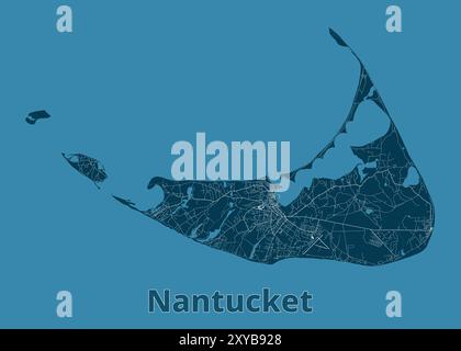 Nantucket Island Blueprint Map Poster, Massachusetts, New England Island, USA Stock Vektor