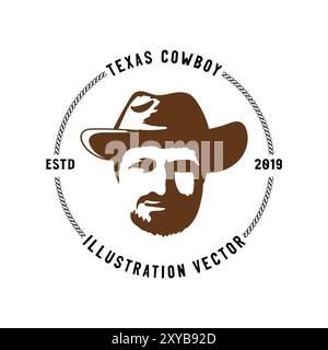 Vintage Retro Hipster Texas Cowboy Kopf Gesicht mit Hut Illustration Vektor Stock Vektor