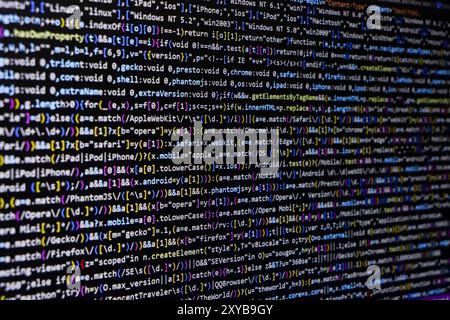 Software-Quellcode. Programmiercode. Programmiercode auf dem Computerbildschirm. Entwickler, die im Büro an Programmcodes arbeiten. Quellcode Stockfoto
