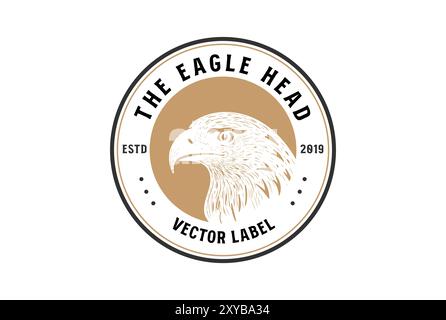 Vintage Retro Handzeichnung Amerikanischer Glatzenadler Hawk Falke Kopf Abzeichen Emblem Aufkleber Illustration Vektor Stock Vektor