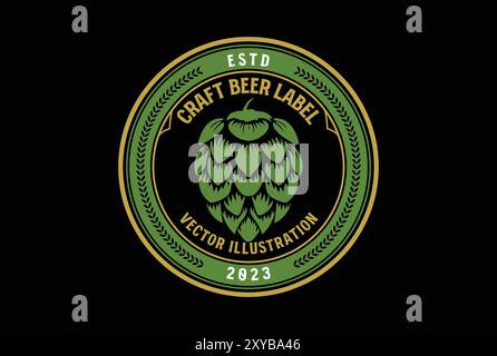 Runde Runde alte Vintage Green Hop für Craft Beer Brewing oder Brauerei Label Design Vektor Stock Vektor