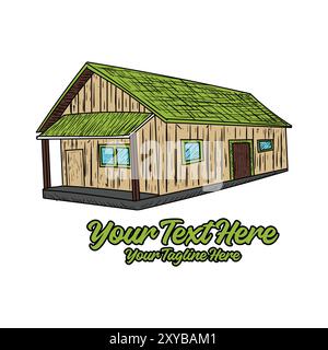 Vintage Retro Handgezeichnet Holz Haus Hütte Chalet Cottage Illustration Vektor Stock Vektor