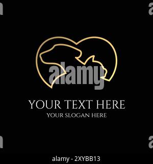 Liebe Herz Hund Katze Haustier Silhouette Linie Vektor Icon Illustration Stock Vektor