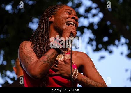 Concha Buika mit dem Symphonieorchester der Balearen, Paseo del Born, Palma, Mallorca, Spanien, Europa Stockfoto