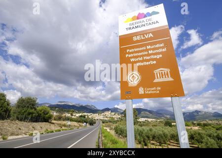 Ingreso en la Sierra de Tramontana Declarada Patrimonio de la Humanidad por la UNESCO, Selva, Mallorca, balearen, spanien Stockfoto