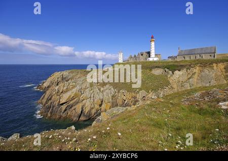 Phare de Saint-Mathieu in der Bretagne, Frankreich, Phare de Saint-Mathieu in der Bretagne, Frankreich, Europa Stockfoto