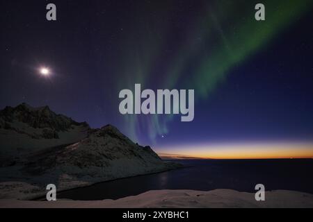 Nordlichter (Aurora borealis), Mefjorden, Senja, Troms Fylke, Norwegen, März 2015, Europa Stockfoto