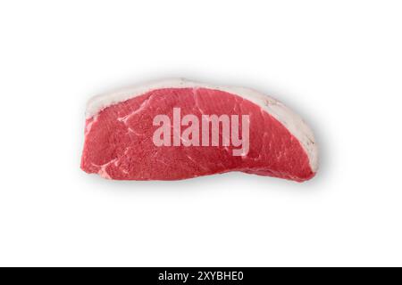 Ein Stück picanha-Fleisch mit roter Mitte und weißem Fleck. Das Fleisch hat viel Fett Stockfoto