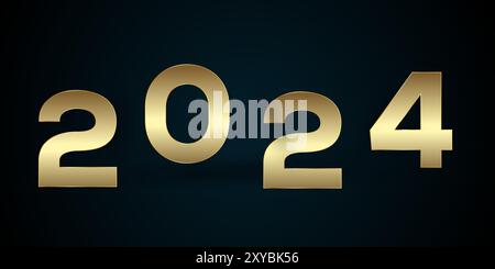 Happy New Year 2024 Konzepte für Feiern Banner, goldene Bänder auf verlaufendem blauem Hintergrund mit Grußposter isoliert über schwarzem Hintergrund Stock Vektor