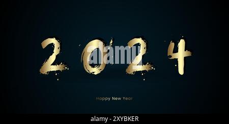 Happy New Year 2024 Konzepte für Feiern Banner, goldene Bänder auf verlaufendem blauem Hintergrund mit Grußposter isoliert über schwarzem Hintergrund Stock Vektor